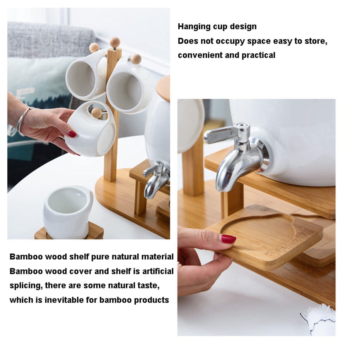 Porcelain Ceramic Crock Water Dispenser with 4 Mugs F5004