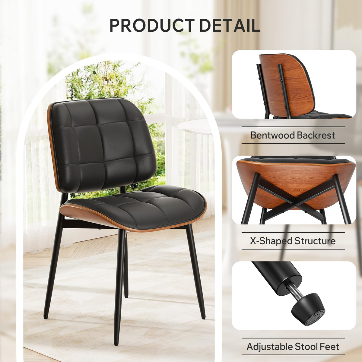 Black Faux Leather Dining Chairs Set of 4 H10503