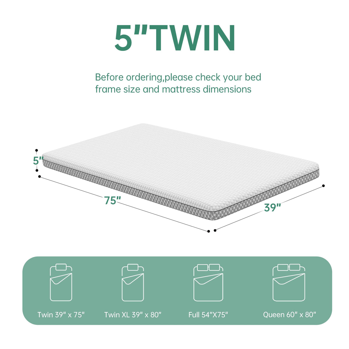 5 Inch Gel Memory Foam Twin Mattress R35029