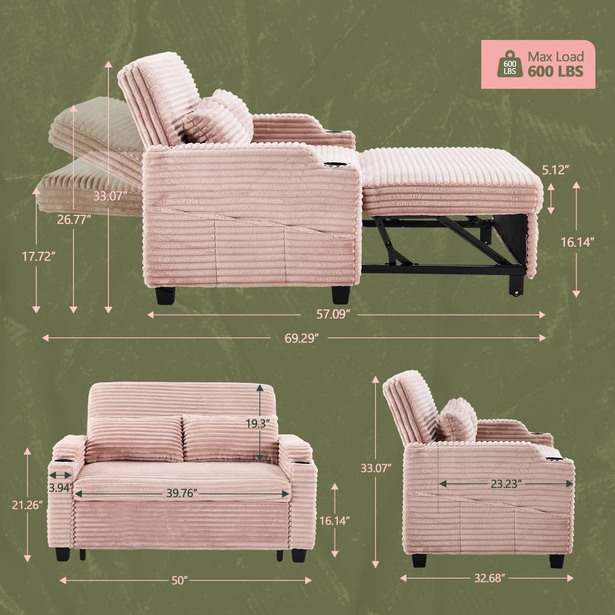 Loveseat Sleeper Sofa Couch with Pull Out Chair Bed B439605