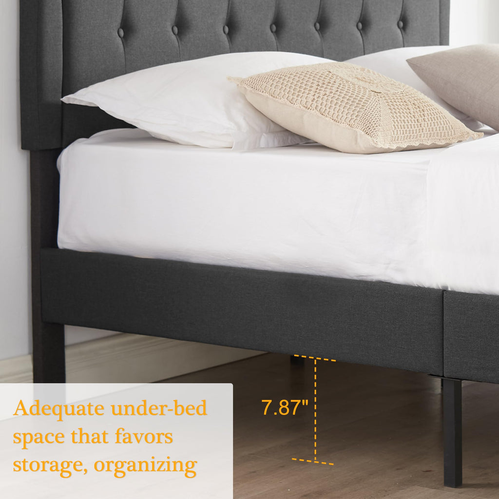 Queen Size Fabric Upholstered Platform Bed Frame with Wooden Slats G3958