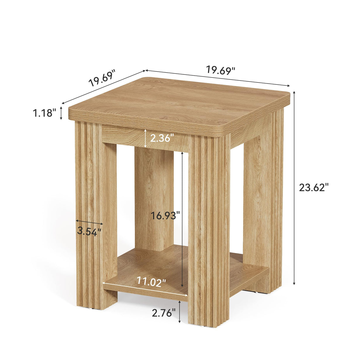 End Table Set of 2, 2-Tier Square Side Table with Storage Shelf A718