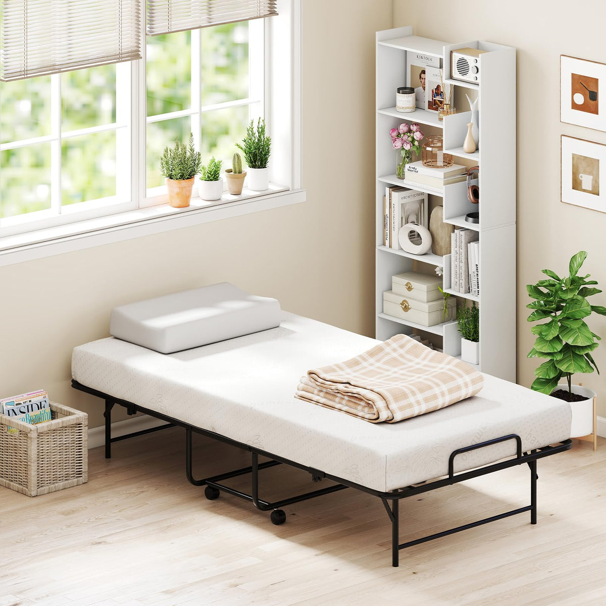 Twin Folding Bed Frame with Memory Foam Mattress P7963