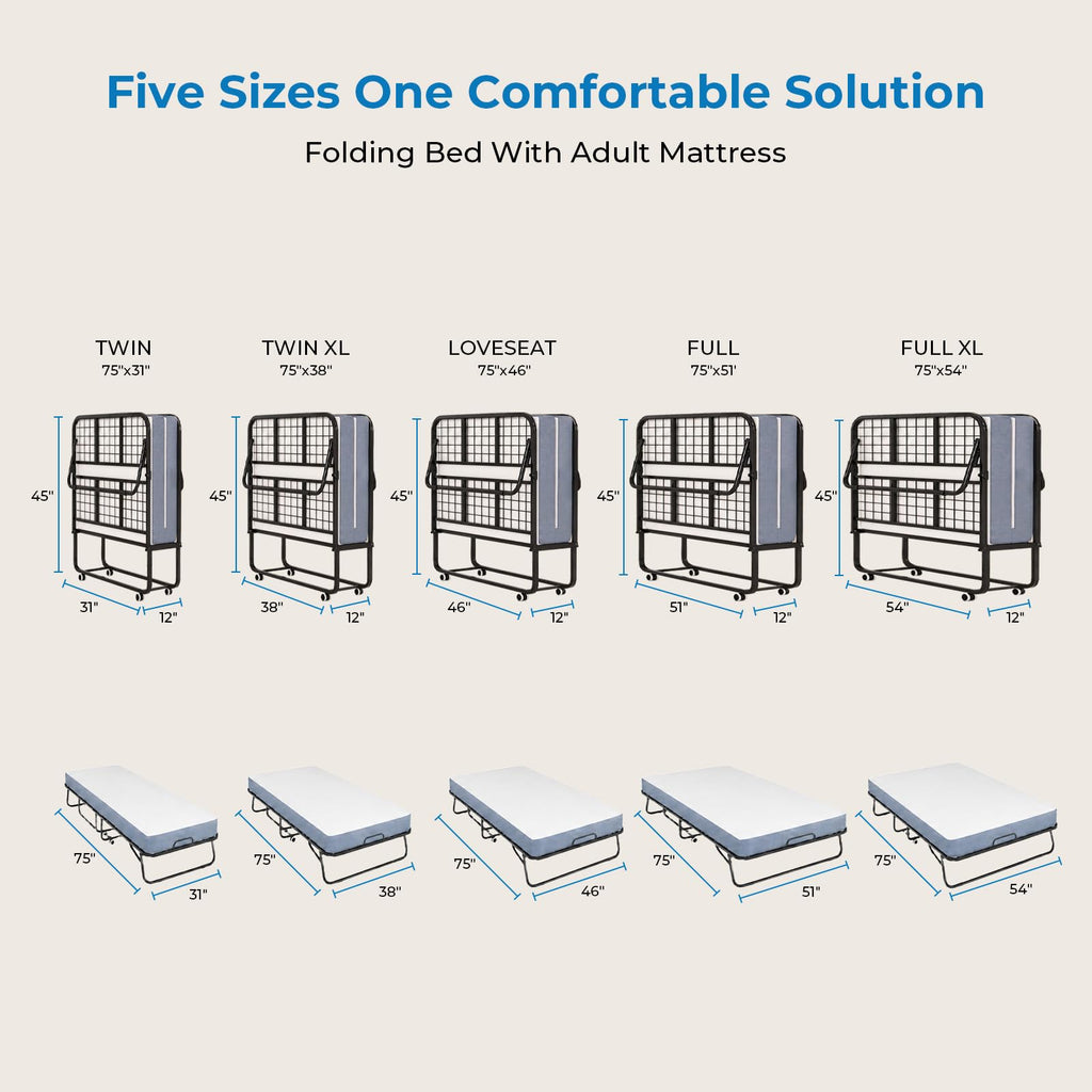 Folding Bed with 5" Foam Mattress Queen Size Metal Frame W551740