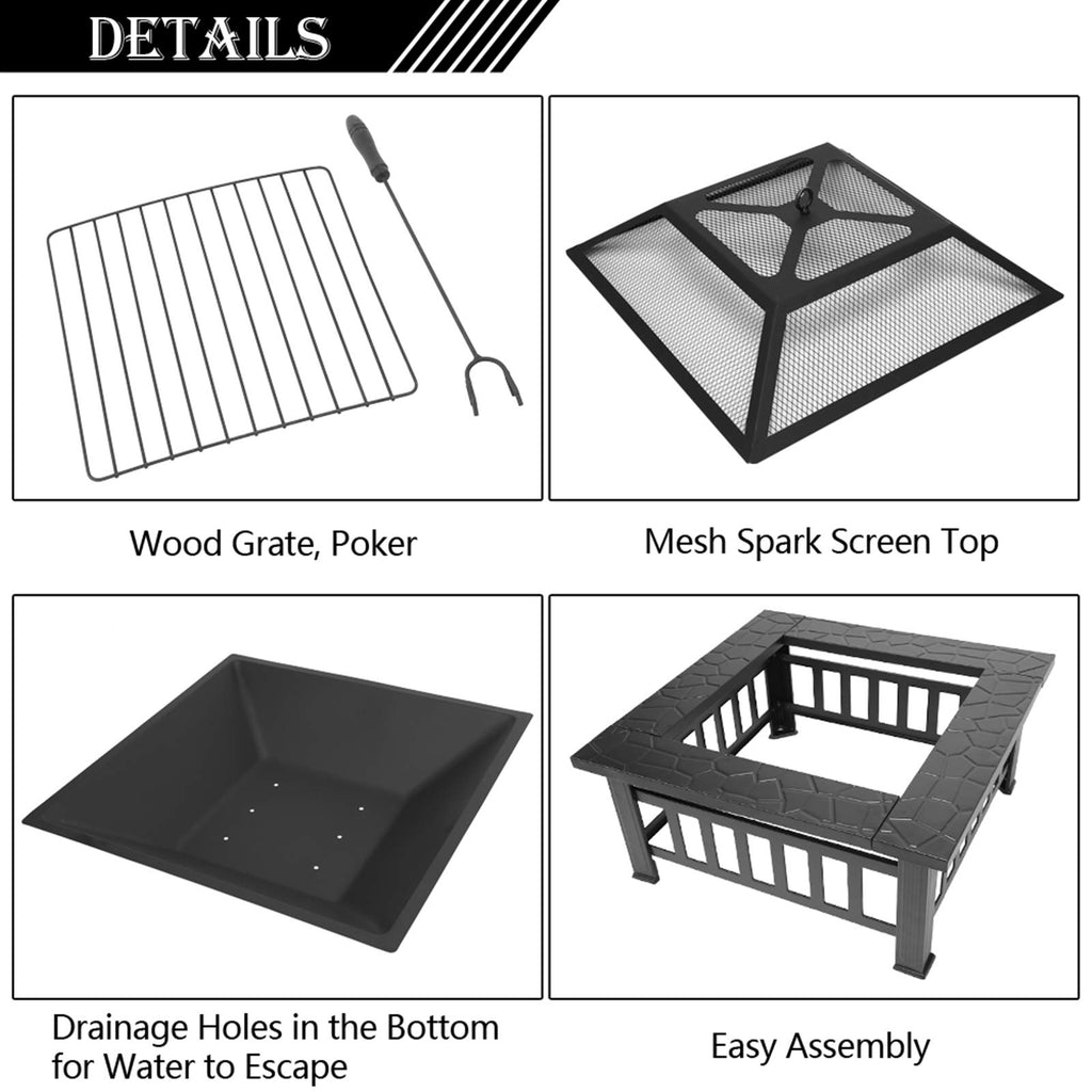 32-inch Metal Outdoor Fire Pit with Fireplace Screen O569