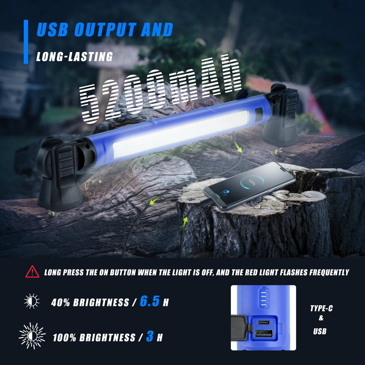 3000LM 5200mAh Rechargeable Magnetic IP54 Waterproof Cordless LED Work Light K890472