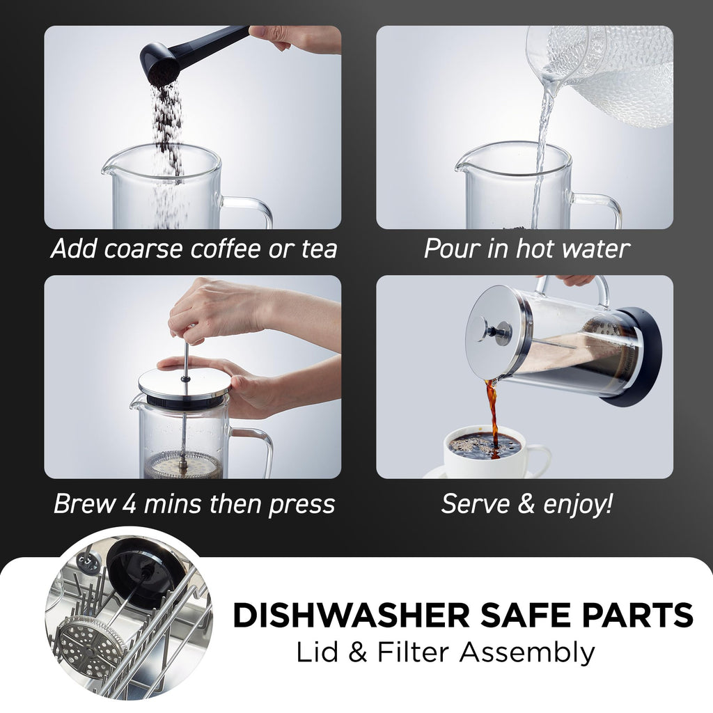 French Press Coffee Maker 1-Liter Glass Carafe Q543317