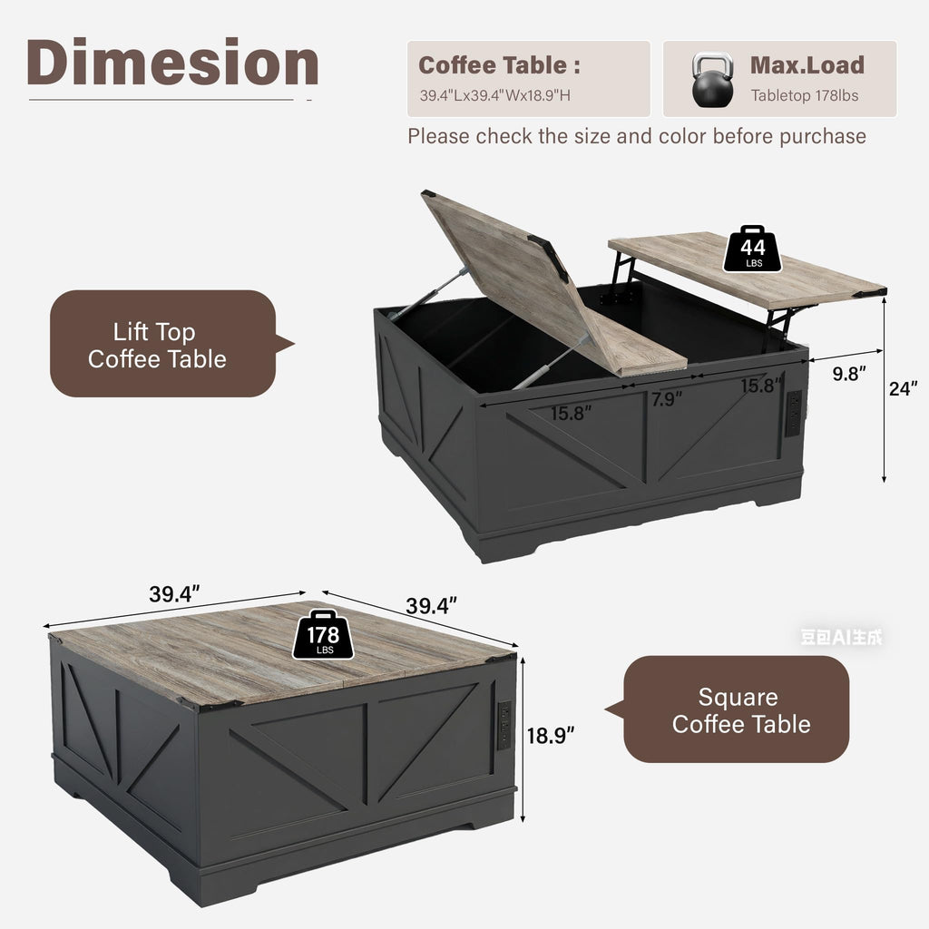 Black Lift Top Wood Coffee Table with Storage I47231