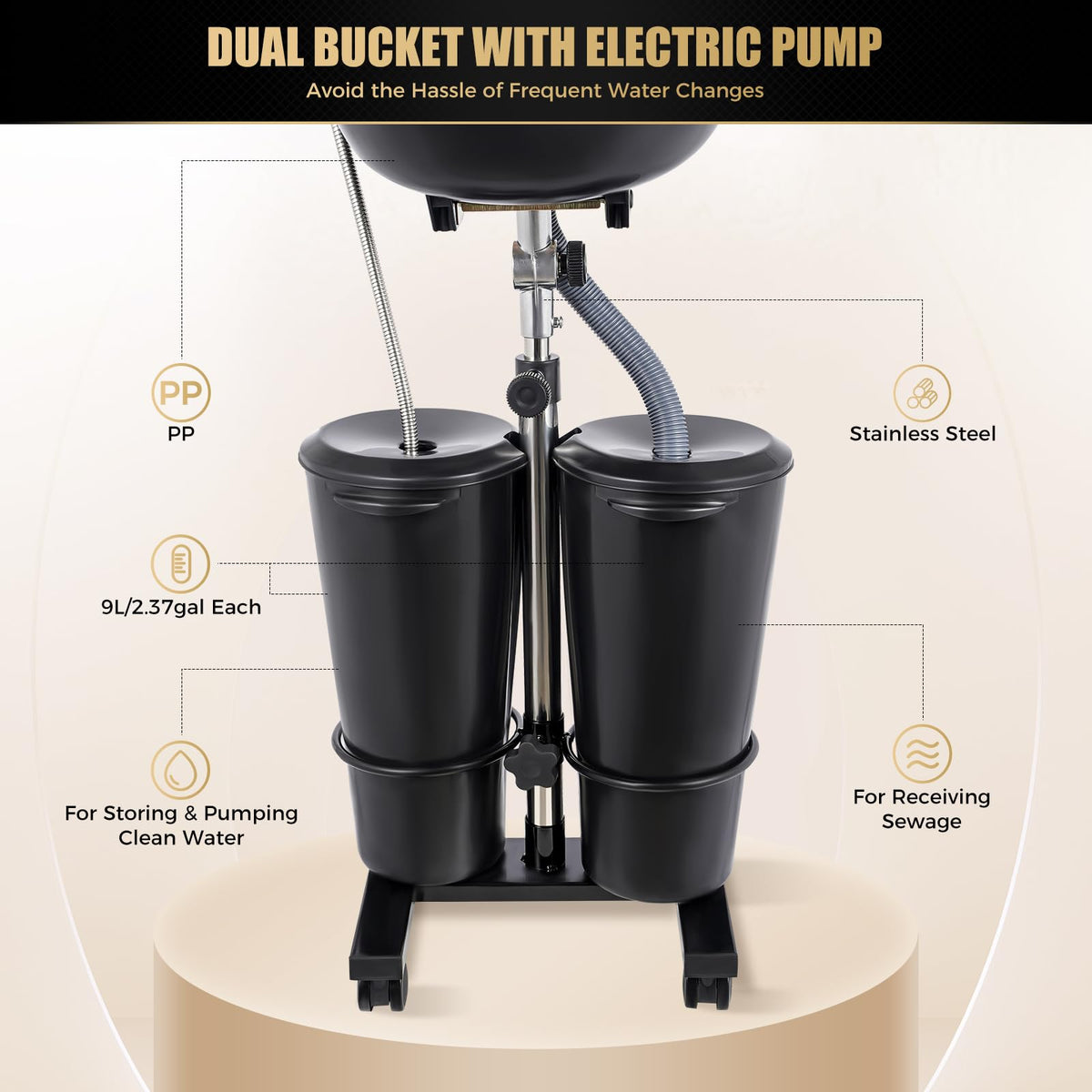Portable Shampoo Bowl with Pump and 2 Water Tanks S9167