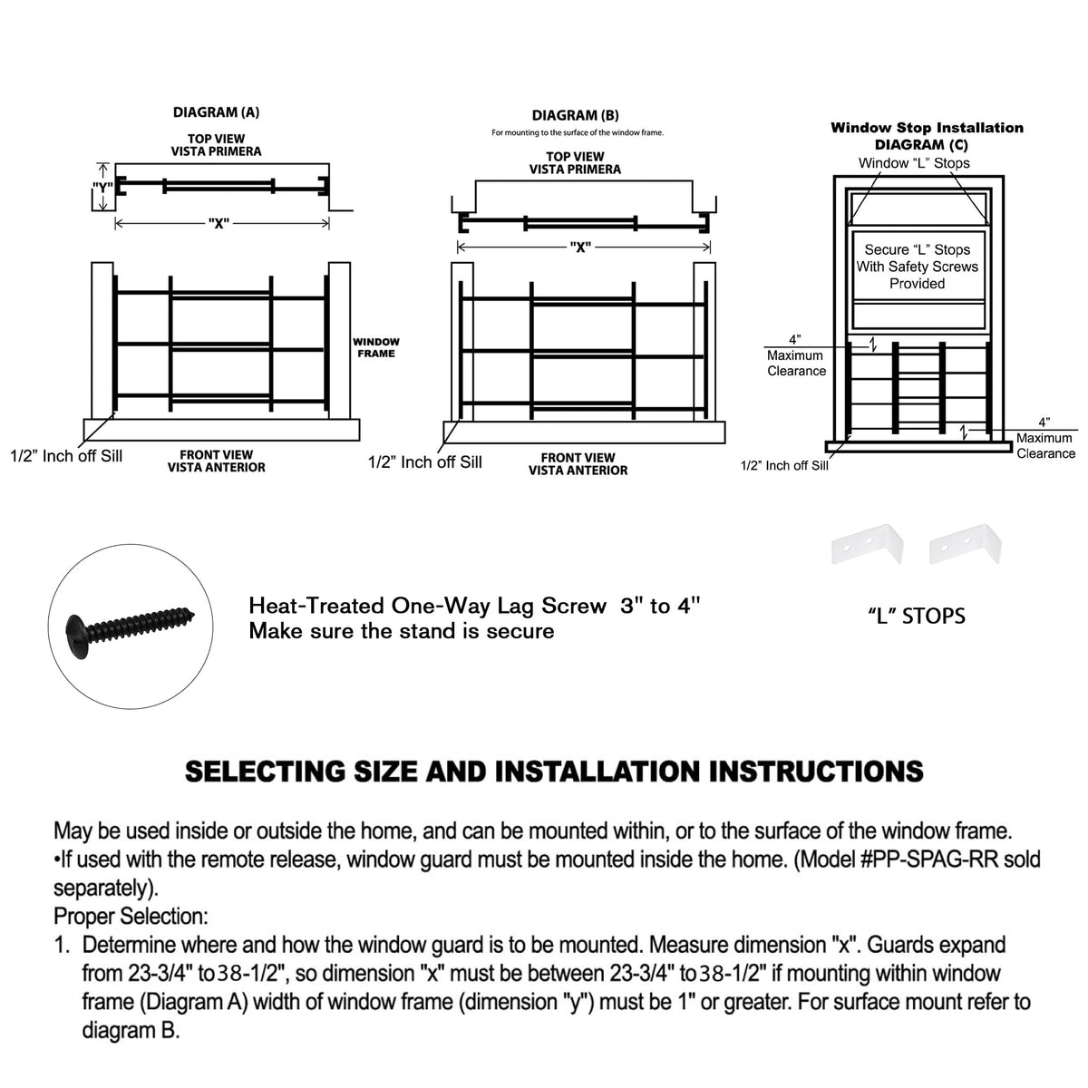 Black Adjustable Window Security Bars M5595