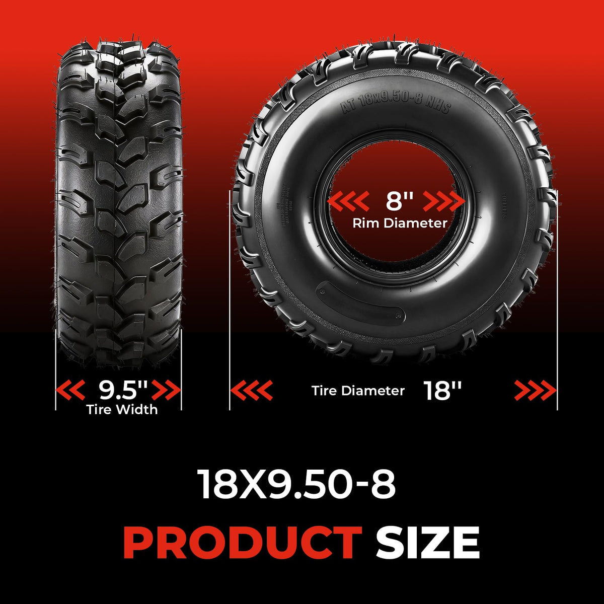 Set of 2 18x9.5-8 6 Ply Tubeless ATV Tires O23584