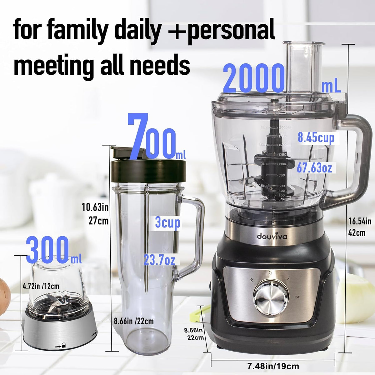 8-Cup Food Processor & Blender Combo, 1000W, Black I18351