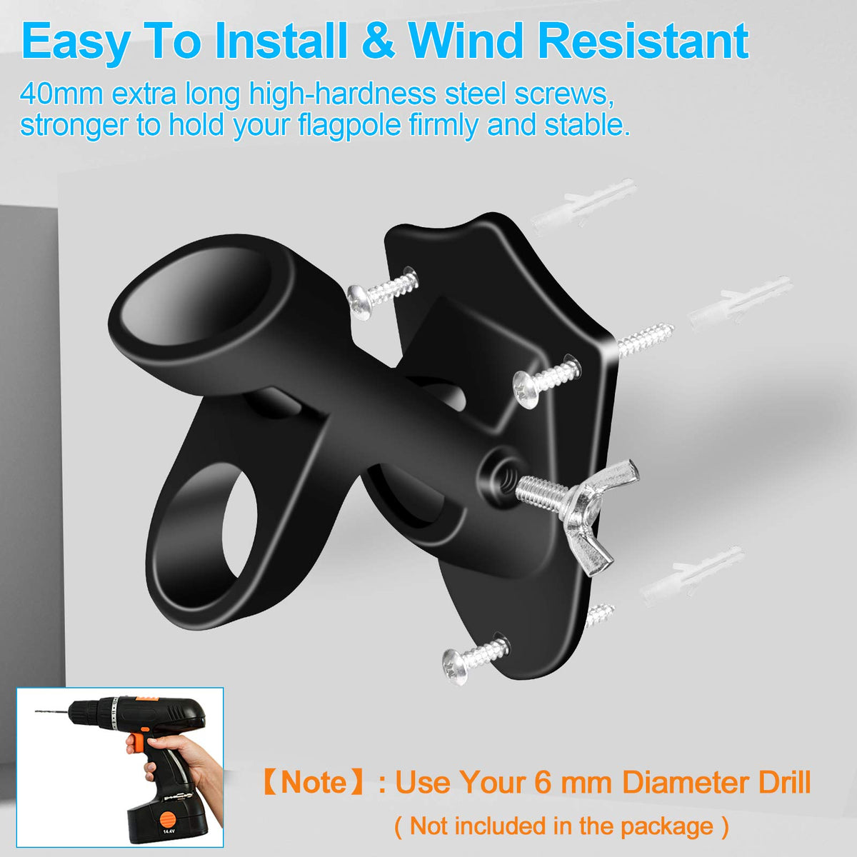 1" Flag Pole Holder Brackets with Hardwares, Two Positions Aluminium Alloy Rust Free Coated, Black 1 Pack A147760