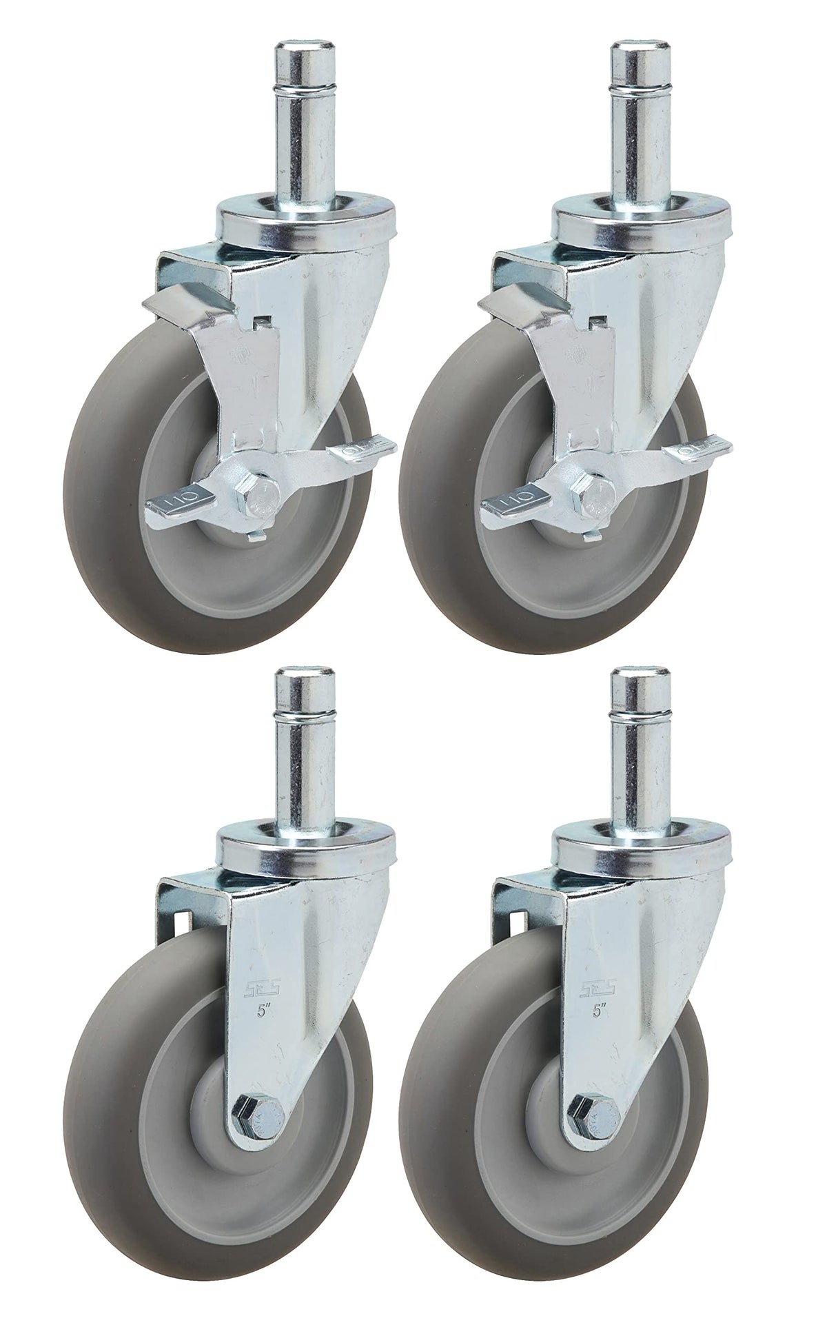 5" Caster Set with Brakes Grey Thermoplastic Rubber Wheels I9537