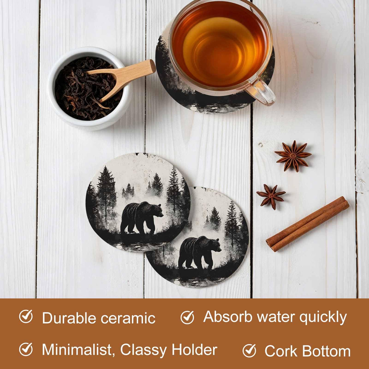Black Absorbent Round Ceramic Coasters Set of 6 A41000