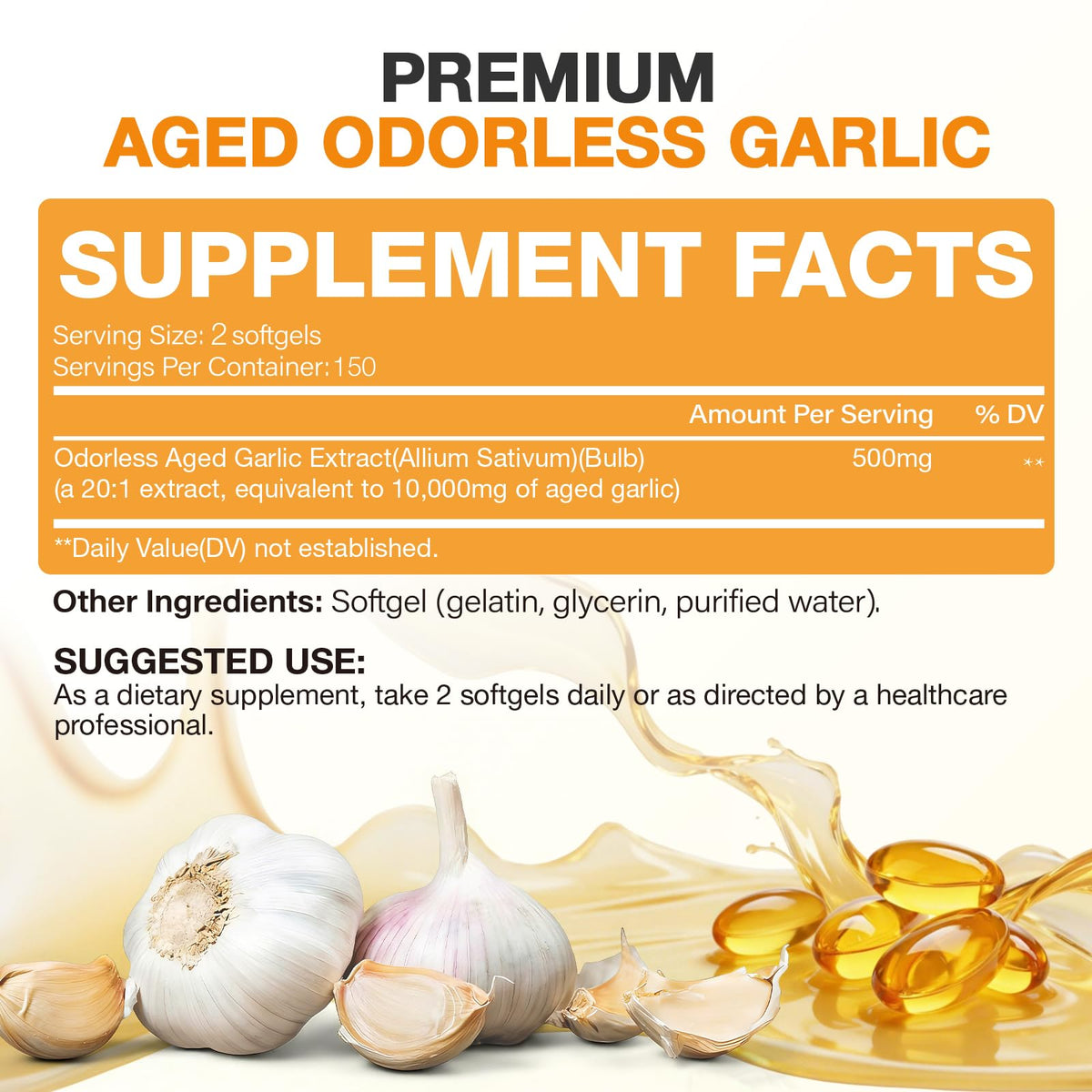 Odorless Garlic Extract Softgels 10000mg 300 Count I307227