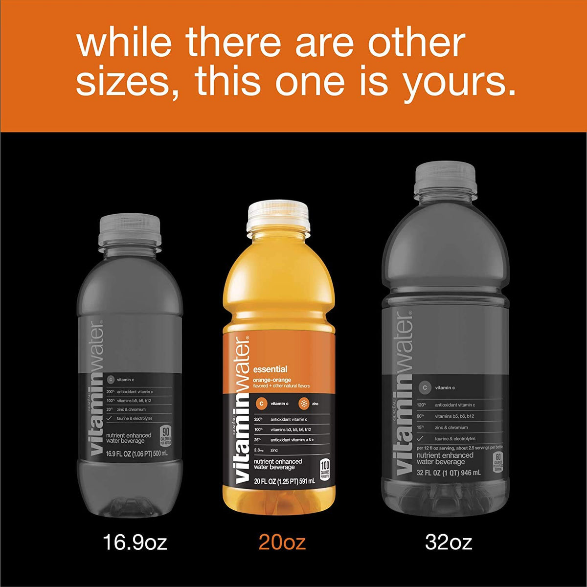 Orange Electrolyte Enhanced Bottled Water with Vitamins, 20-Ounce (Pack of 6) W5432