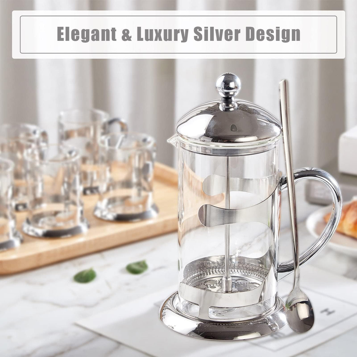 Silver 34oz French Press Coffee Maker with 4-Level Filter System Z65633