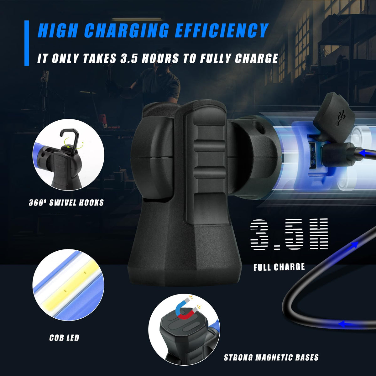 3000LM 5200mAh Rechargeable Magnetic IP54 Waterproof Cordless LED Work Light K890472