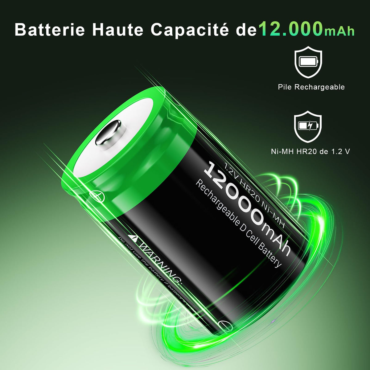 Rechargeable D Batteries, 12000mAh Ni-MH 1.2V 4-Pack O8739