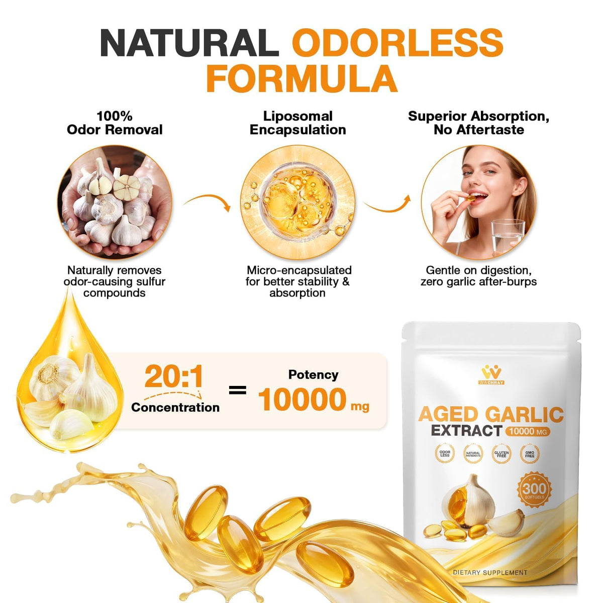 Odorless Garlic Extract Softgels 10000mg 300 Count I307227