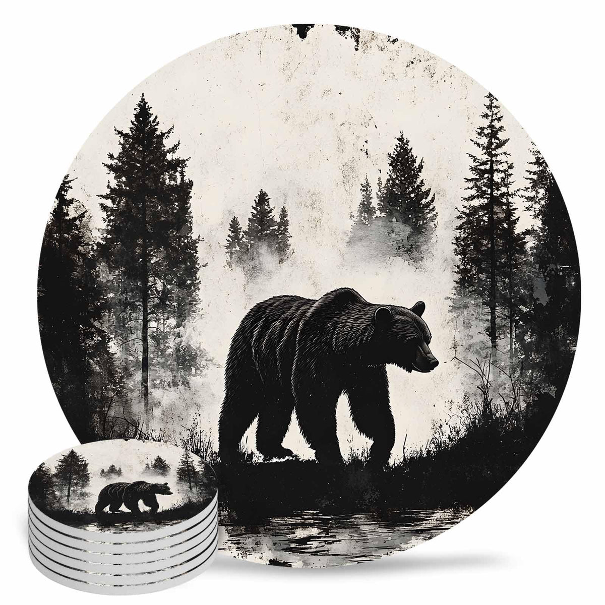 Black Absorbent Round Ceramic Coasters Set of 6 A41000