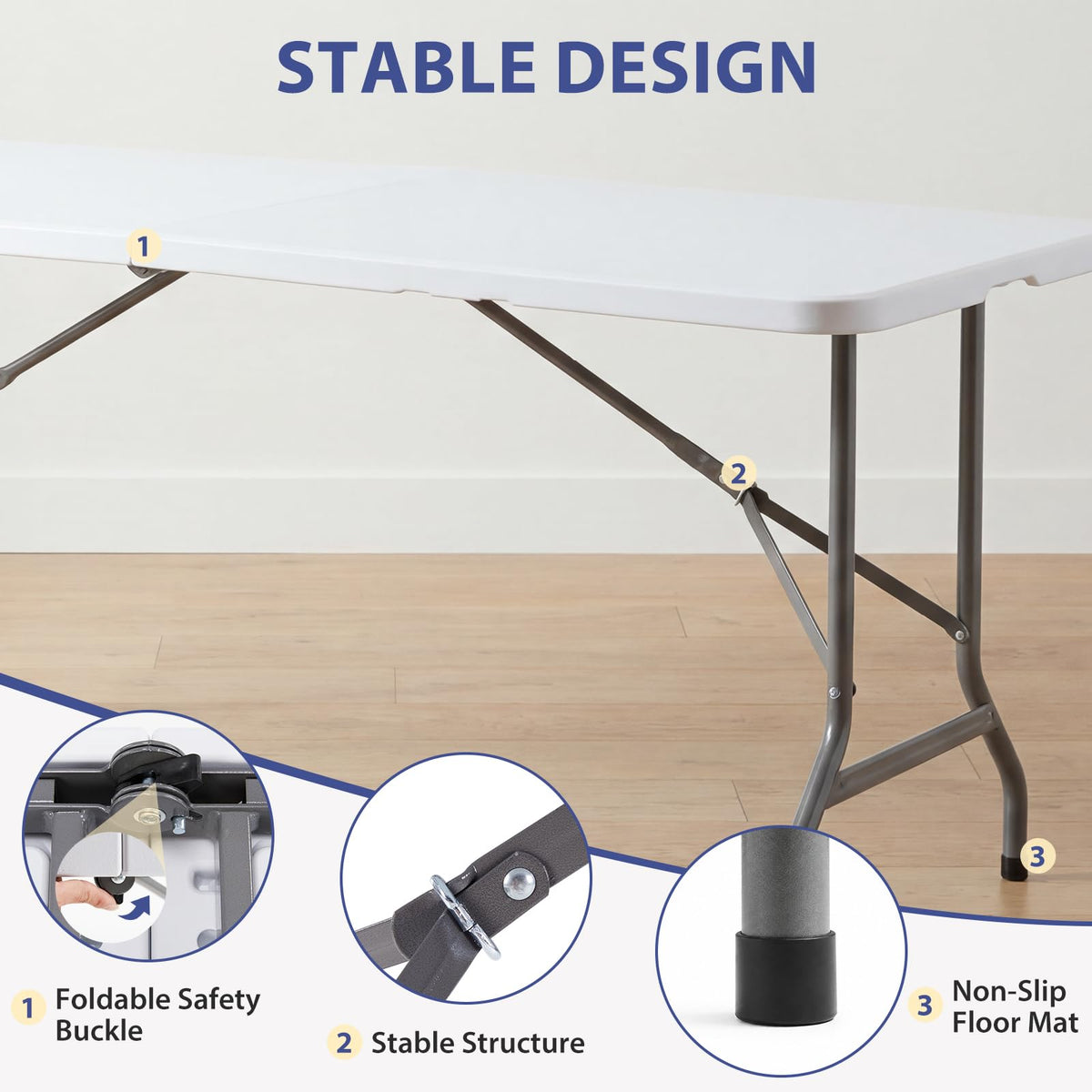 6 FT Folding Picnic Table with 6 Folding Chairs White B525