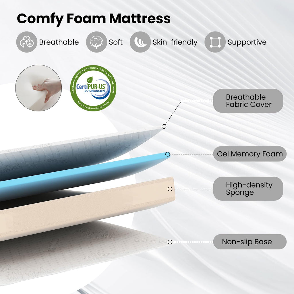 Twin Folding Bed Frame with Memory Foam Mattress P7963