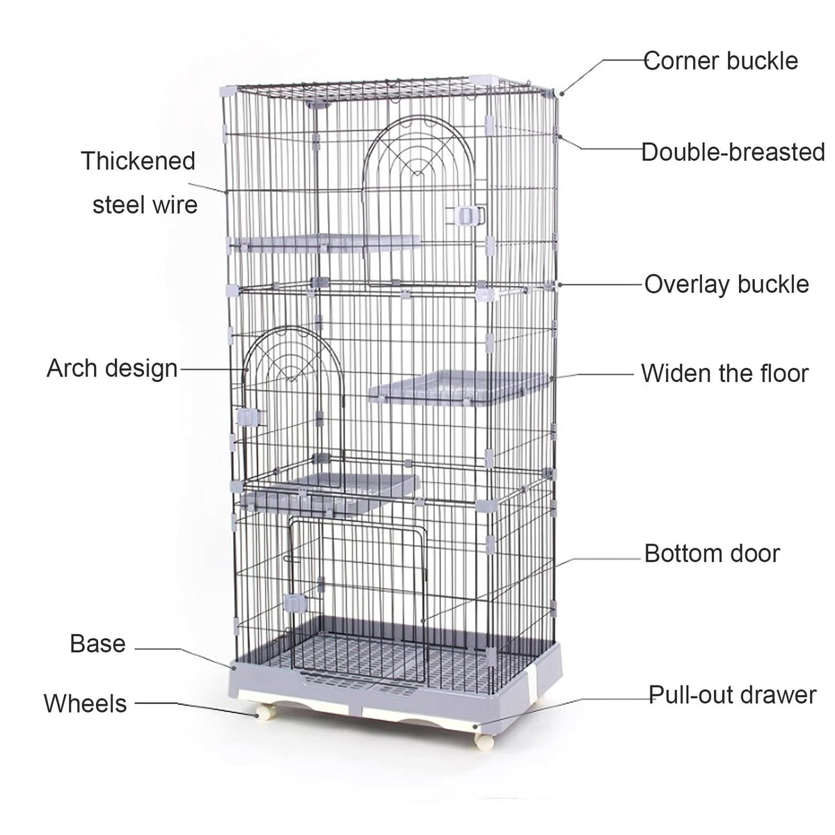 Foldable 4 Tier Detachable Cat Cage with Hammock A424400