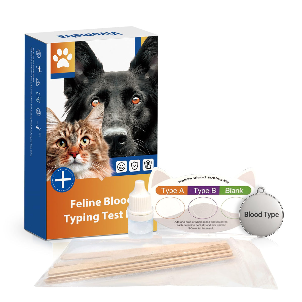 Cat Blood Typing Test Kit with Stainless Steel ID Tag W37427
