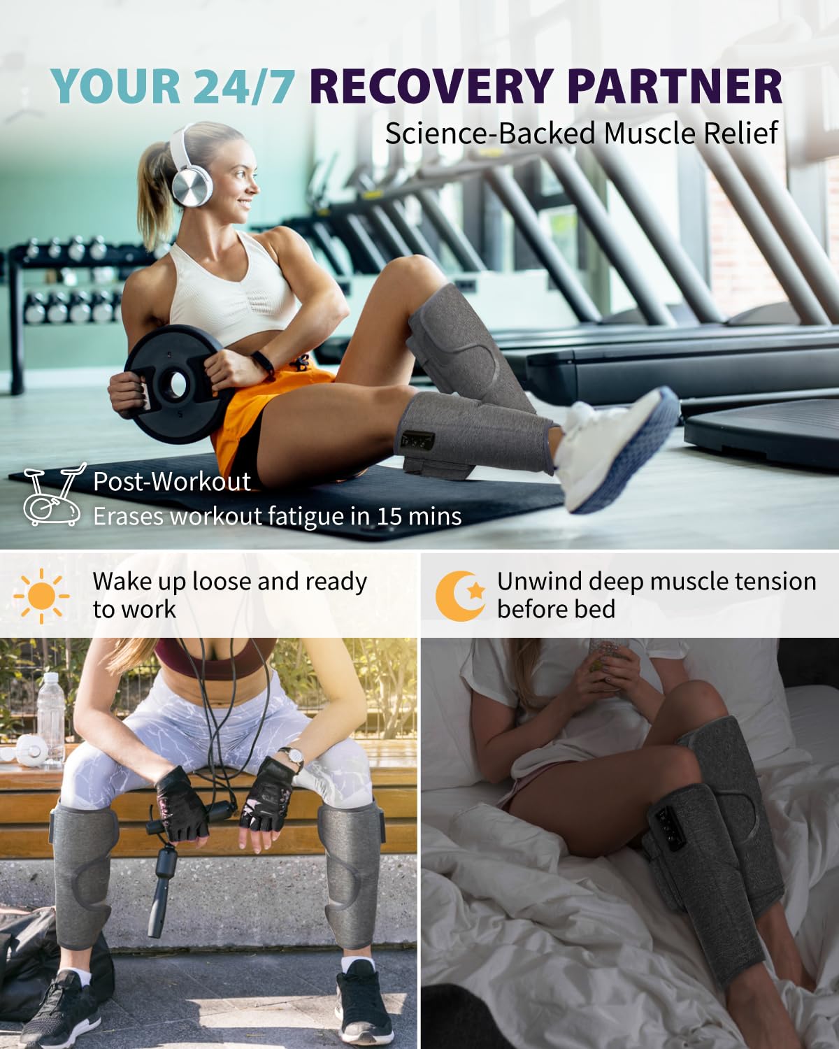 Wireless Air Compression Leg Massager with Heat, 4 Modes, Set of 2 T335171