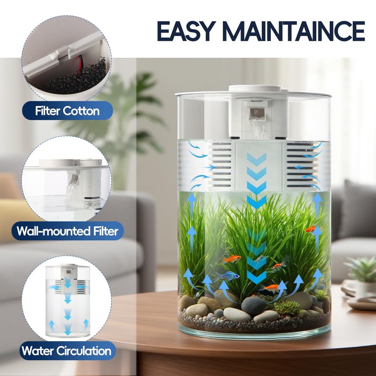 3 Gallon Self Cleaning Fish Tank Aquarium Starter Kit with Filter and Light E276078