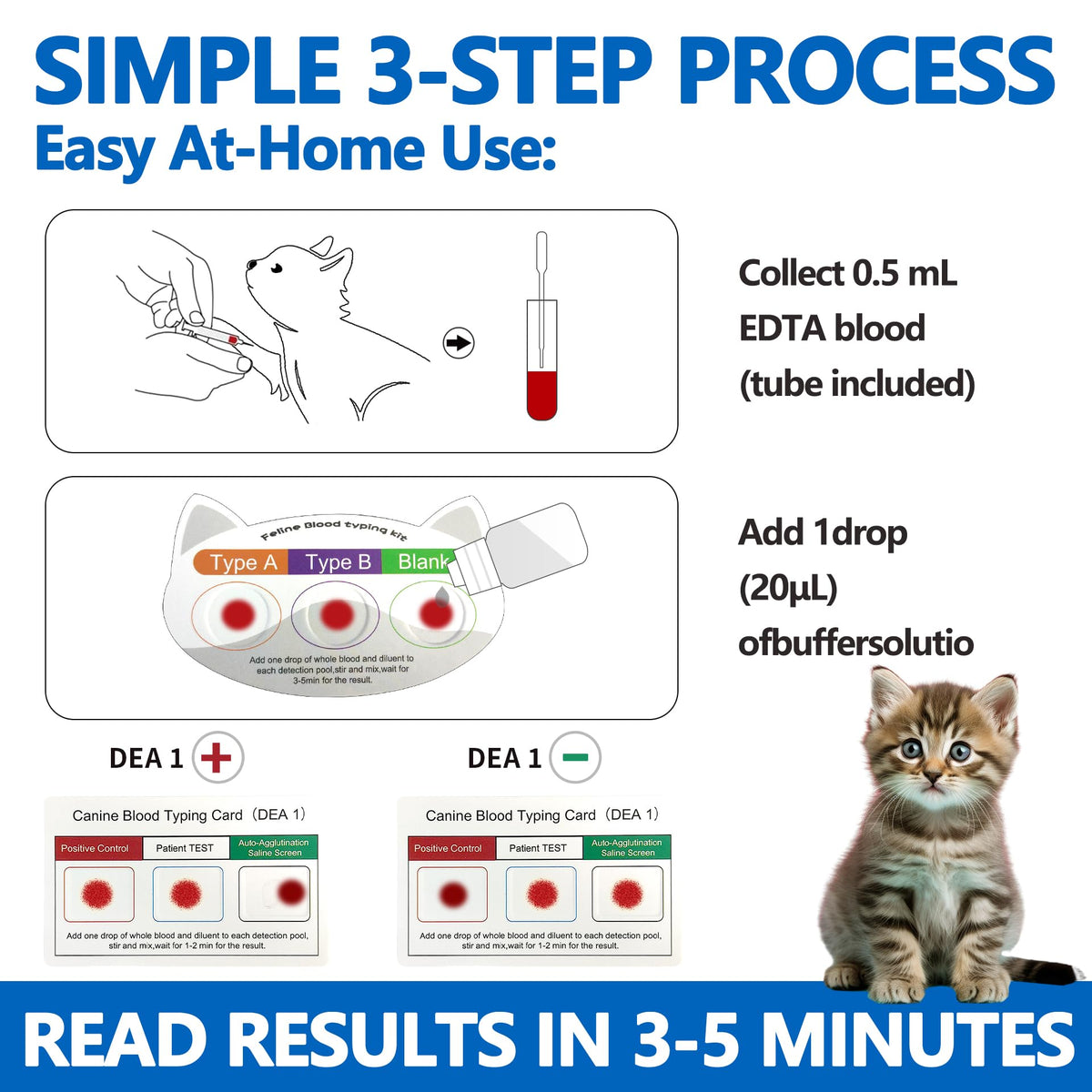 Cat Blood Typing Test Kit with Stainless Steel ID Tag W37427