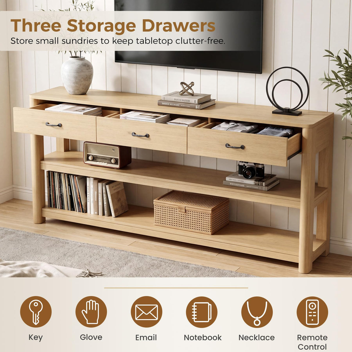 Oak Console Table with Storage Drawers Z1792