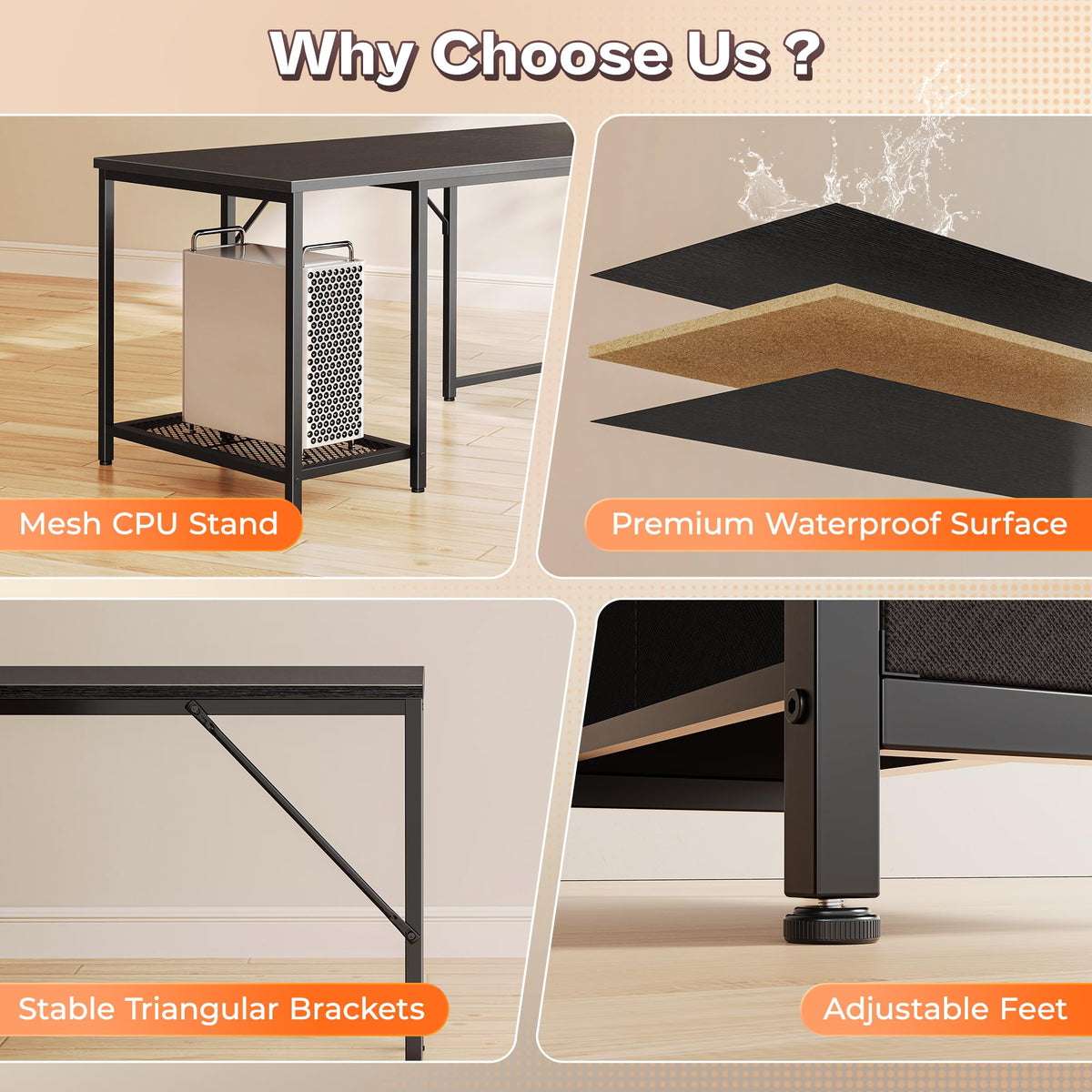 66" L Shaped Gaming Desk with LED Lights & Power Outlets Q819