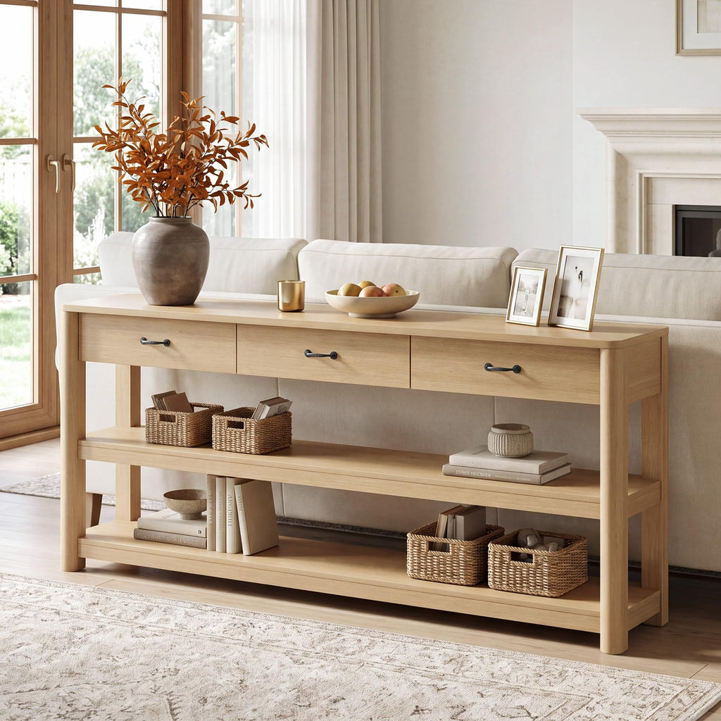 Oak Console Table with Storage Drawers Z1792