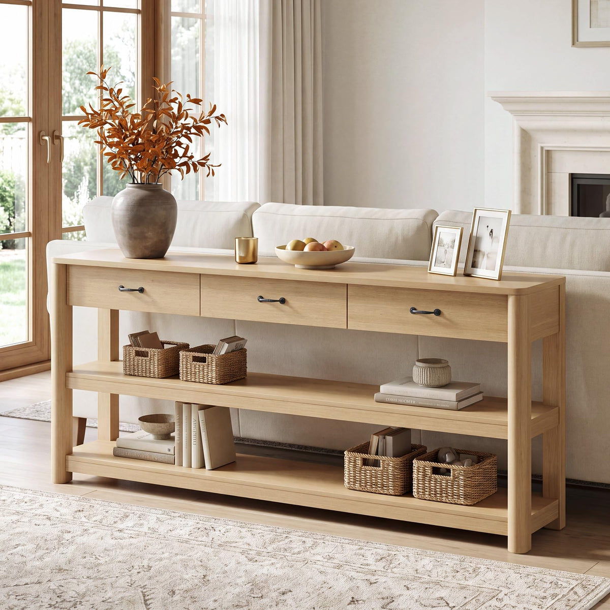 Oak Console Table with Storage Drawers Z1792