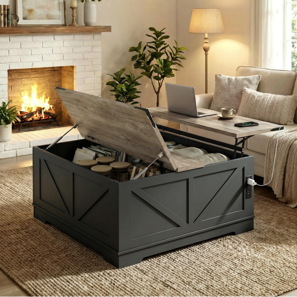Black Lift Top Wood Coffee Table with Storage I47231
