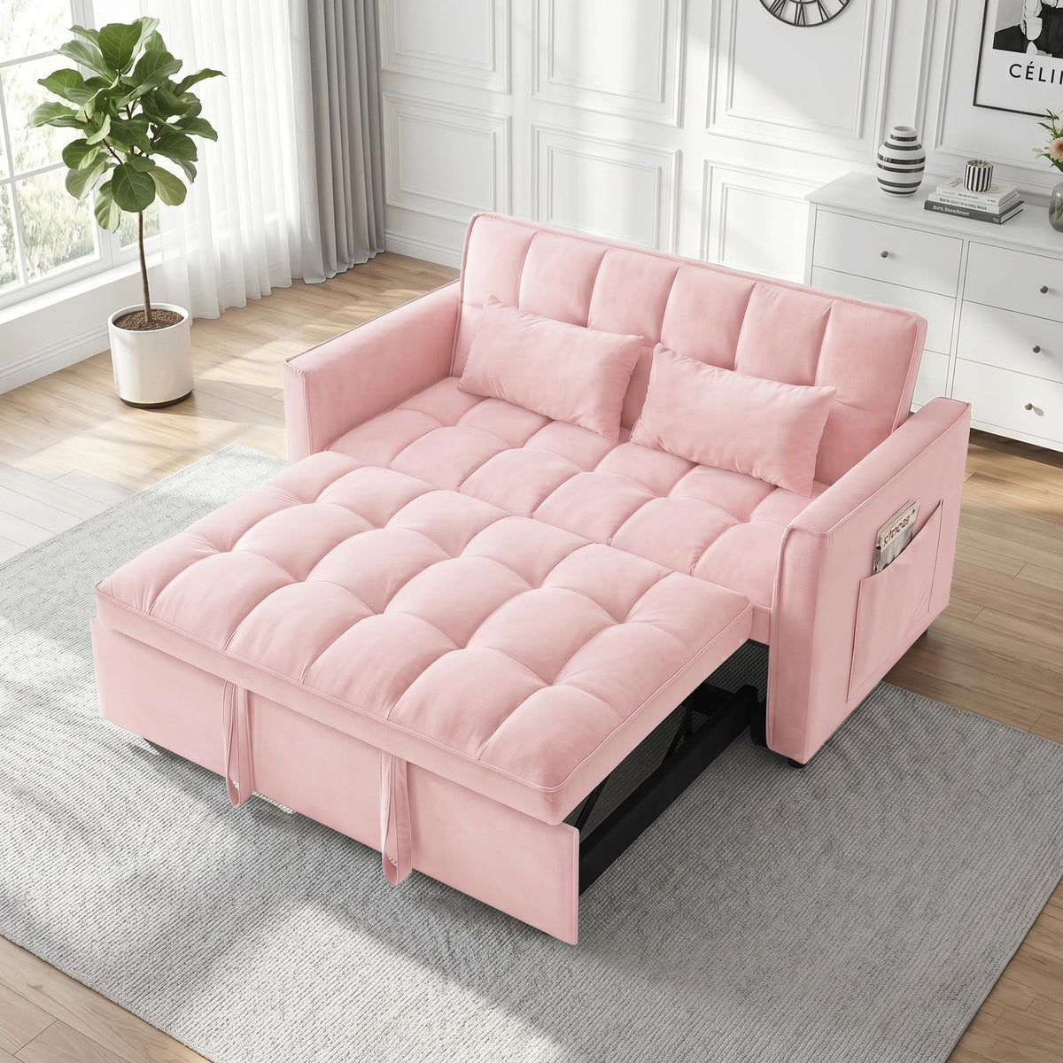 Pink Velvet 3-in-1 Sofa Bed V99809