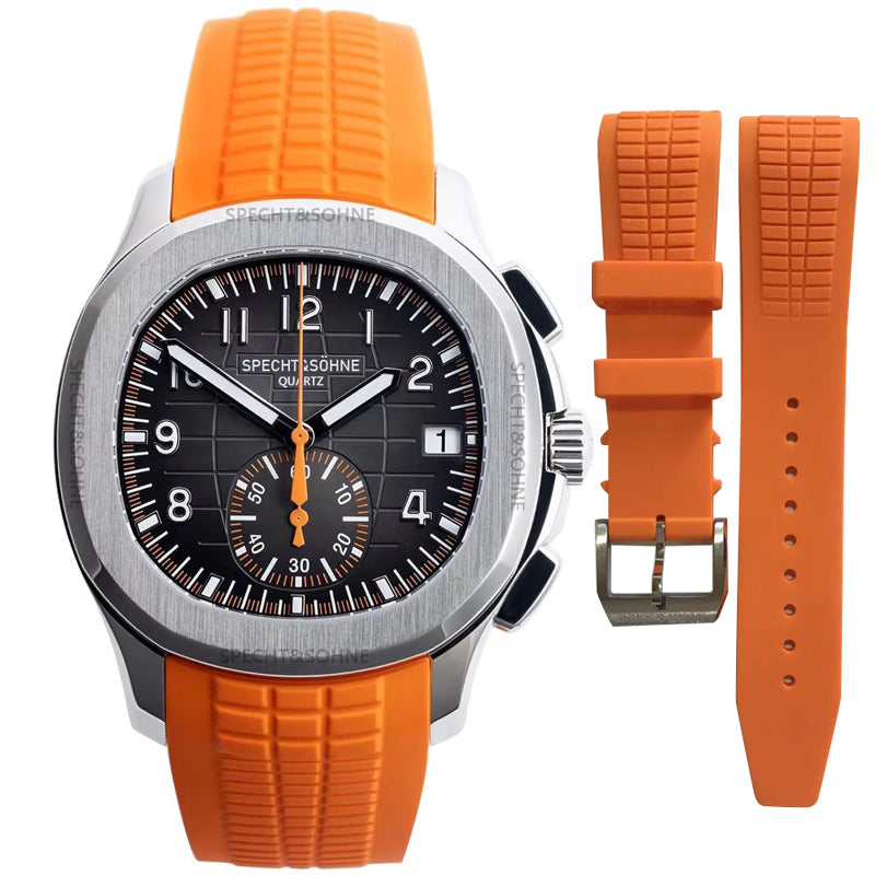 Men's Quartz Chronograph Watch Stainless Steel Sapphire Crystal Rubber Strap 40MM L503452