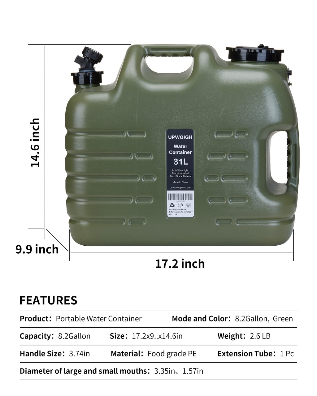 8.2 Gal Camping Water Jug with Spigot I2680