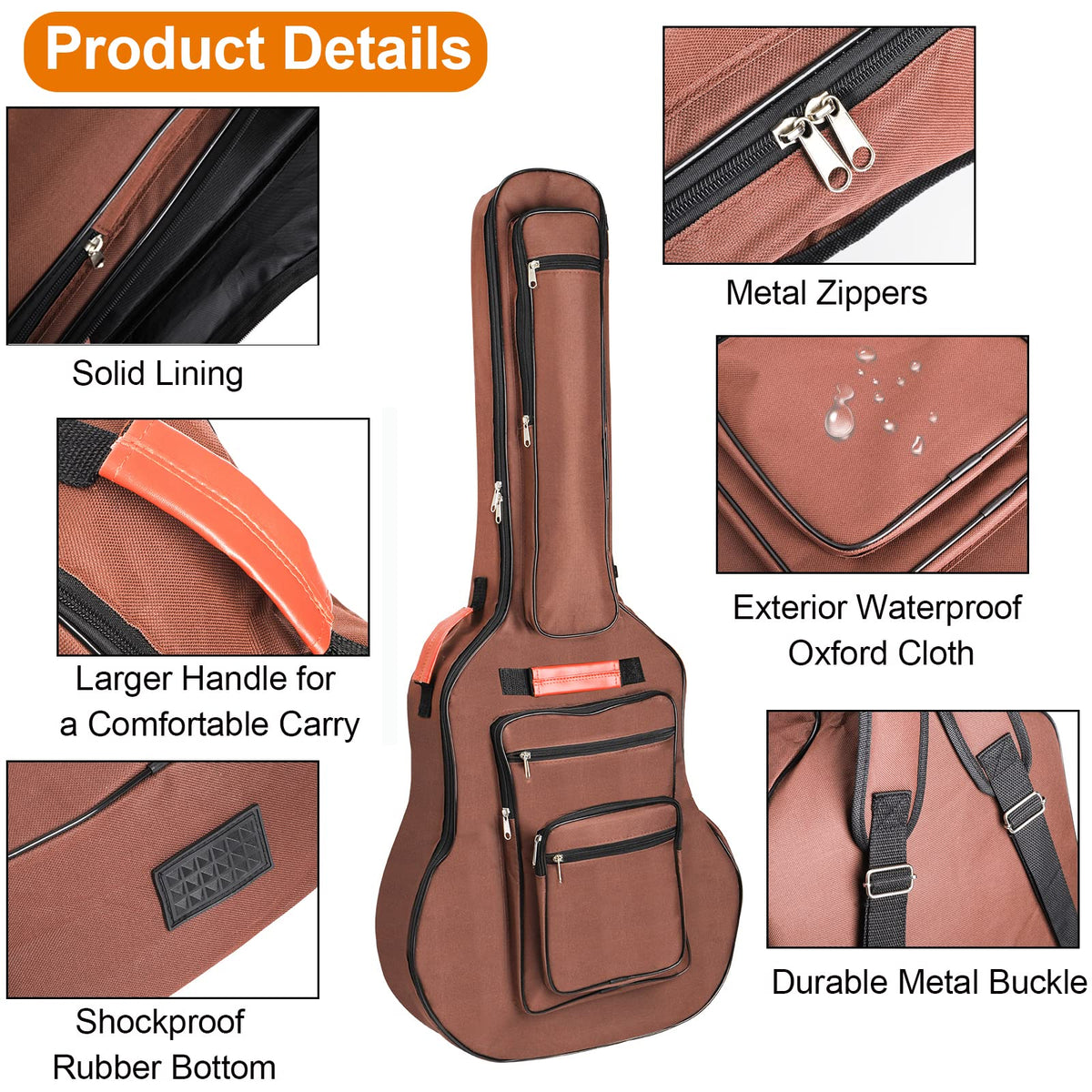 40 41 42 Inches 6 Pockets Waterproof Oxford Cloth Guitar Bag P676