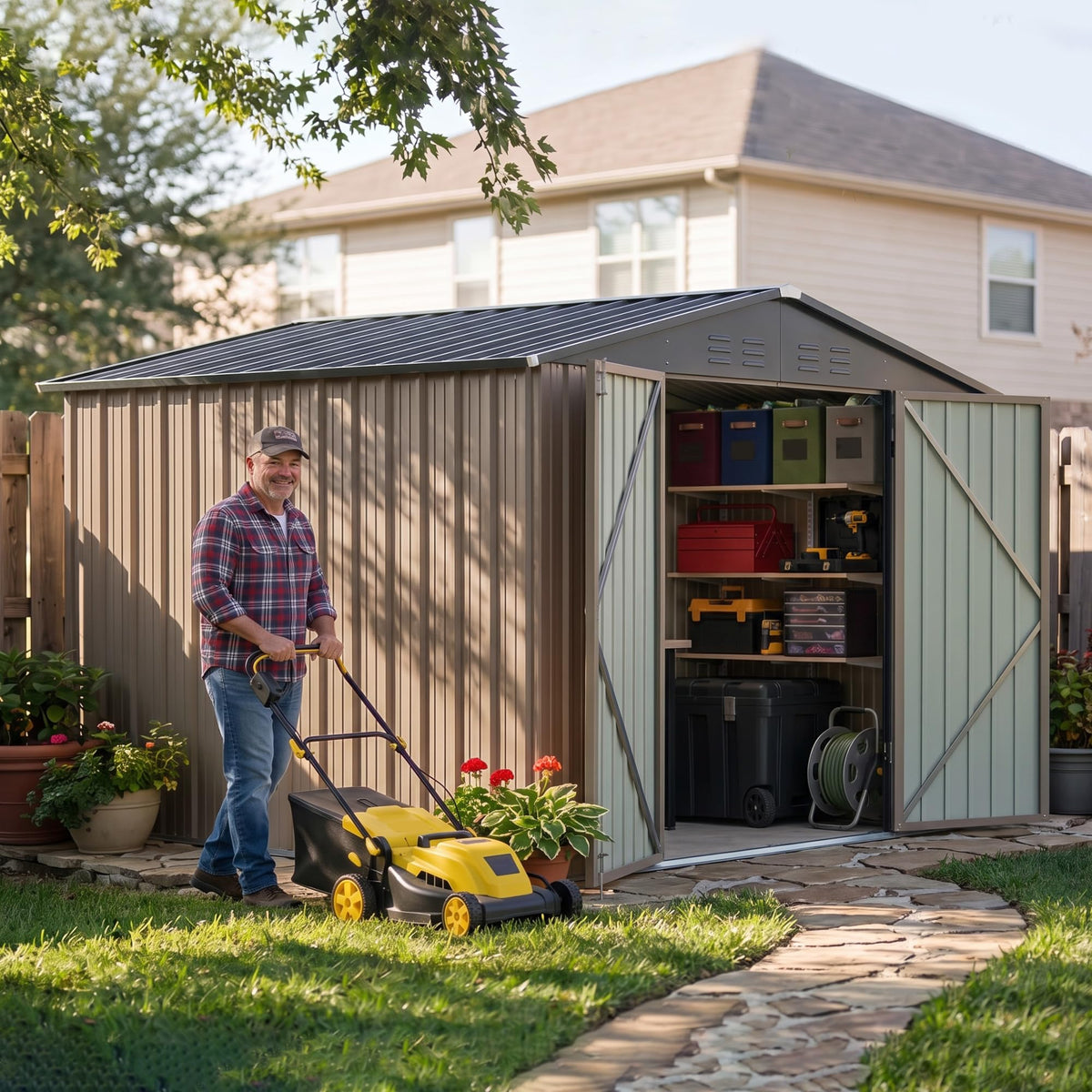 8x10 FT Metal Outdoor Storage Shed with Lockable Door P750