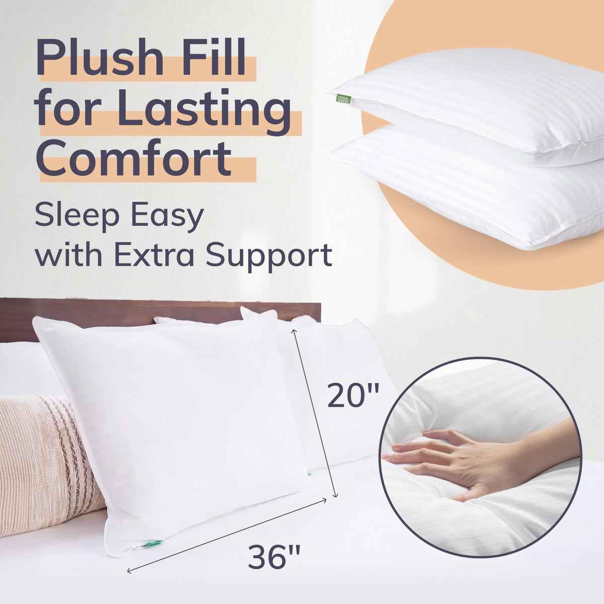 King Size Bed Pillows Set of 2 Cooling Down Alternative G3017