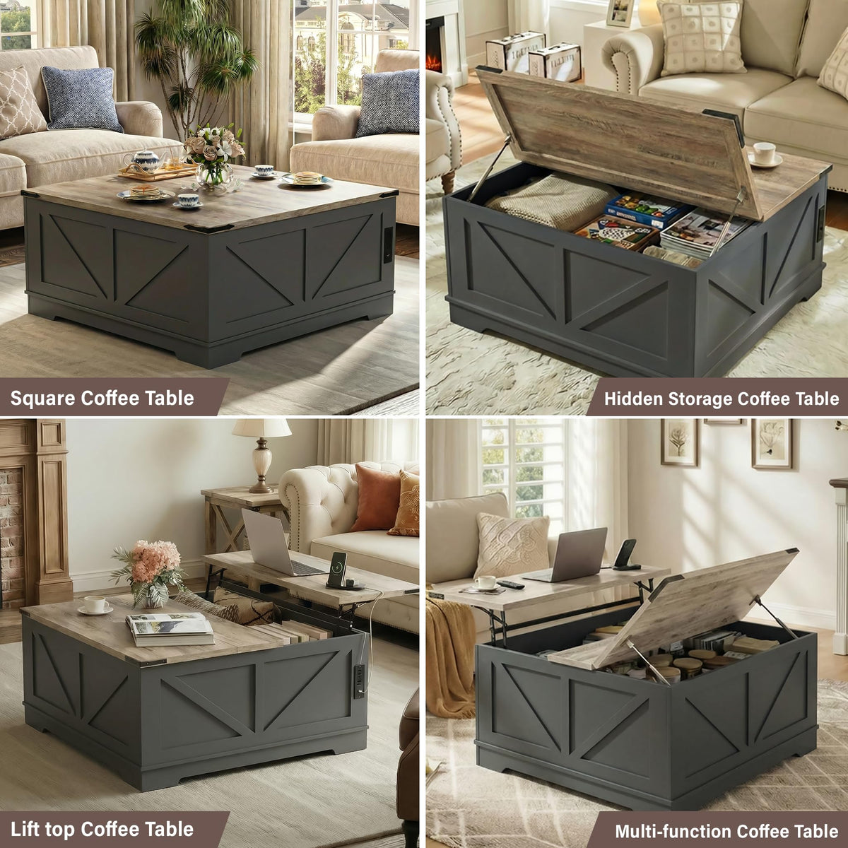 Black Lift Top Wood Coffee Table with Storage I47231