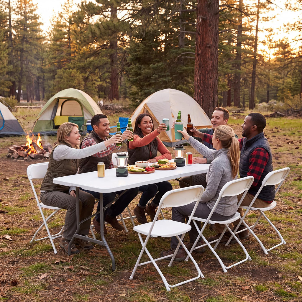 6 FT Folding Picnic Table with 6 Folding Chairs White B525