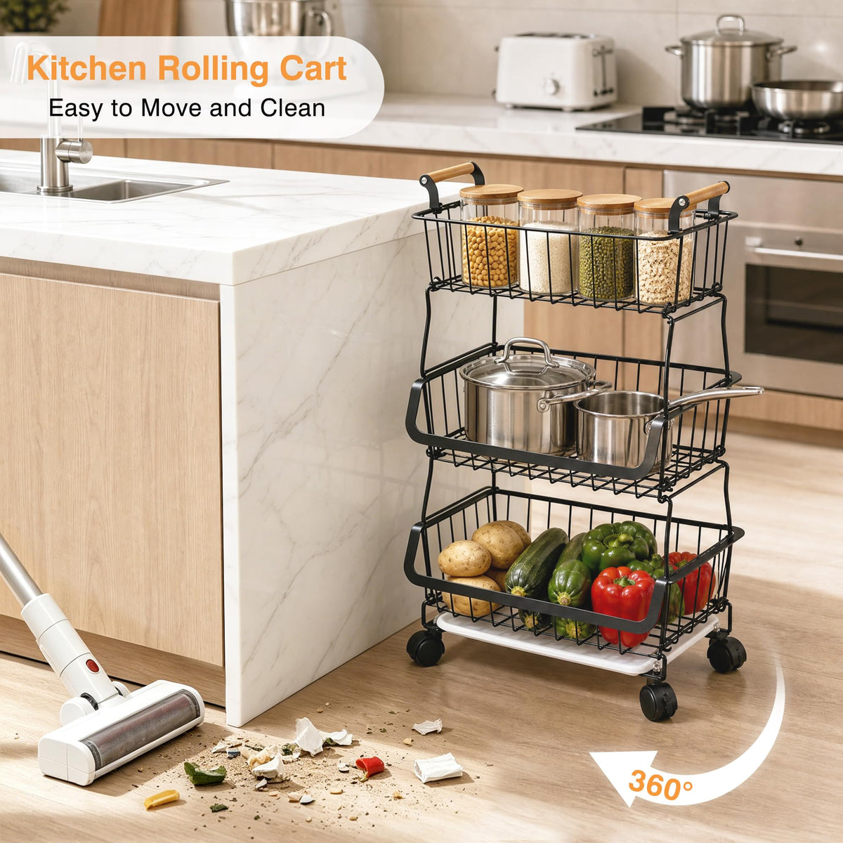 3-Tier Fruit Basket with Wheels N4196