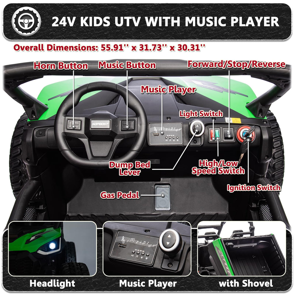 2 Seater 24V 10Ah Ride On Dump Truck with EVA Tires, Green E2106
