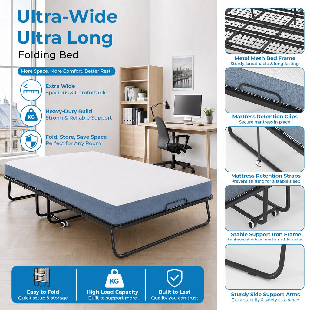 Folding Bed with 5" Foam Mattress Queen Size Metal Frame W551740