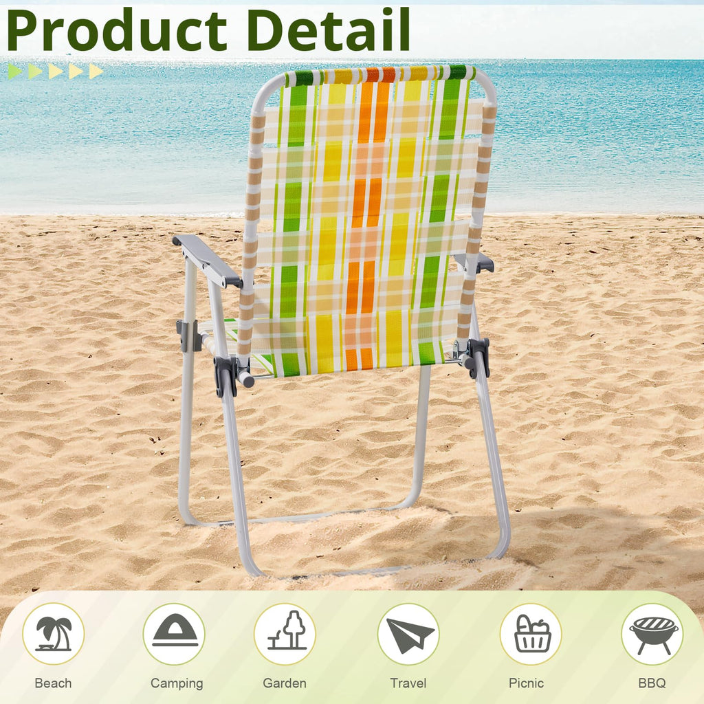 Set of 2 Webbed Folding Beach Chairs Yellow & Green C405